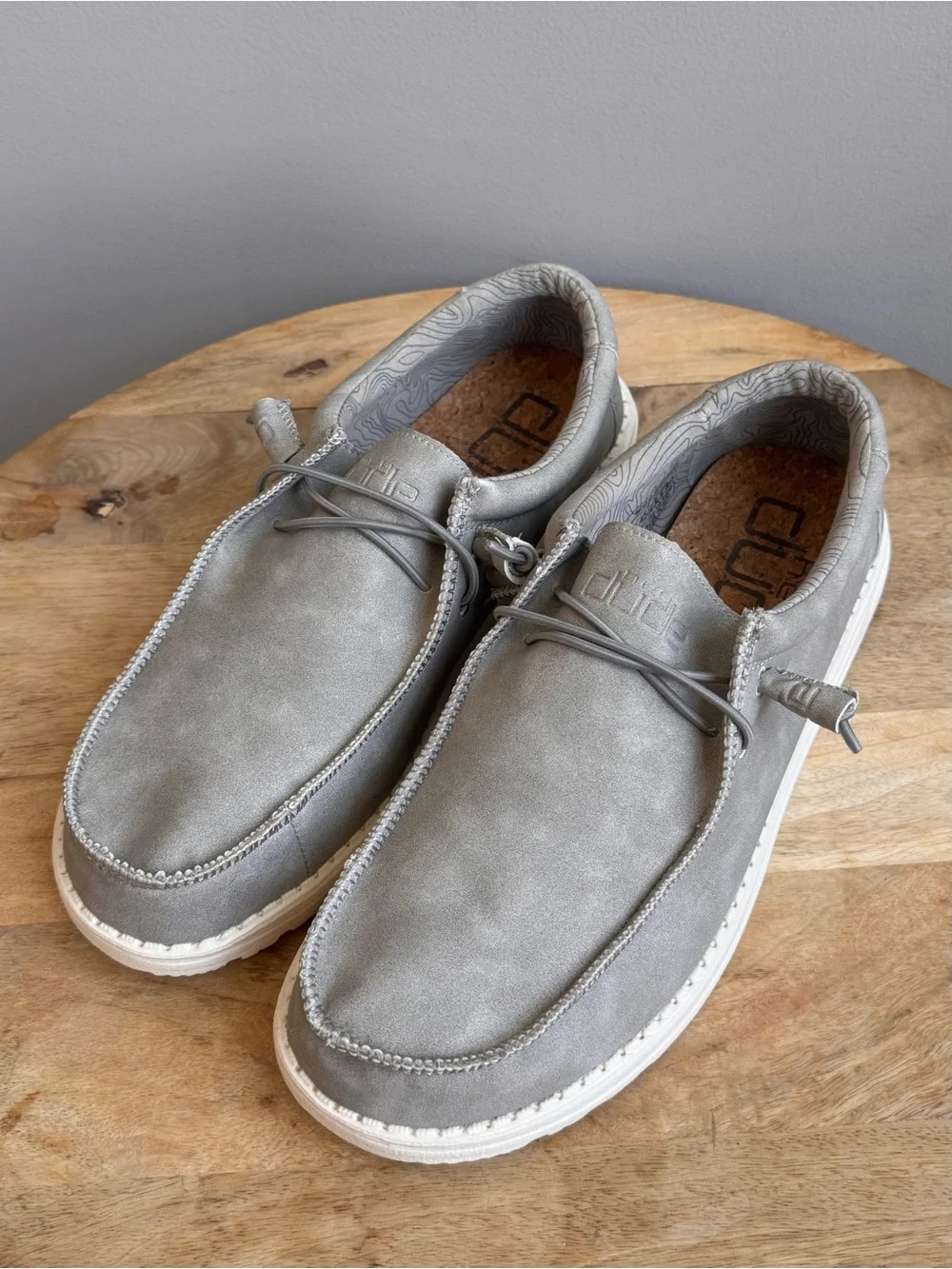 Hey Dude Men's Wally Recycled Leather Silver Birch US Men's US 12 Cork Loafers
